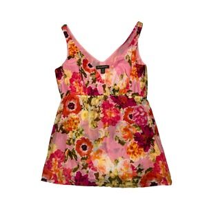Tommy Bahama Women Pink Floral Silk Cotton Babydoll Camisole Top Vibrant S